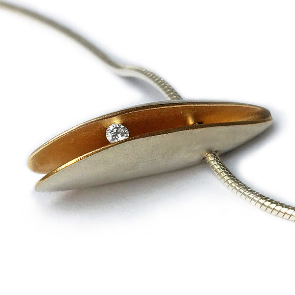 Silver and Gold Front Shell Diamond Pendant