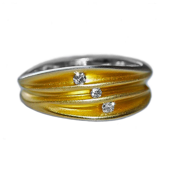 Trio Diamond Silver and Gold Shell Ring