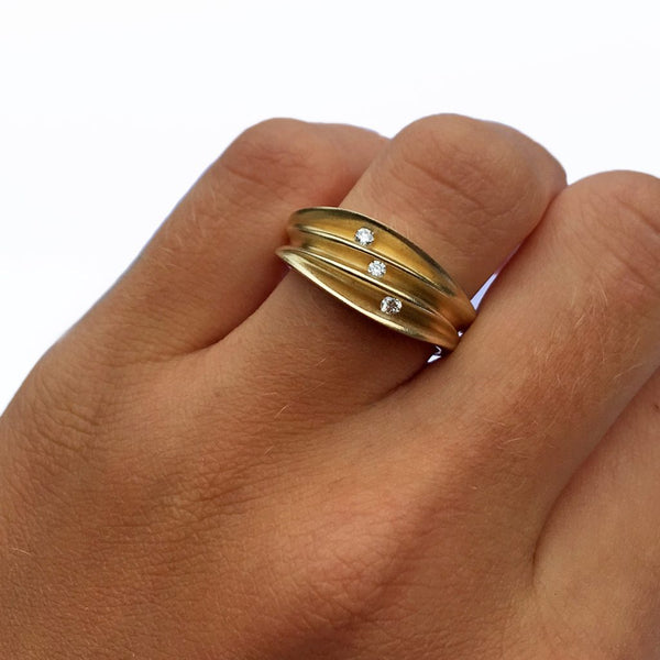 Trio Diamond Silver and Gold Shell Ring
