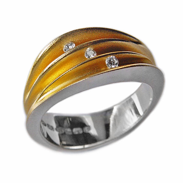 Trio Diamond Silver and Gold Shell Ring