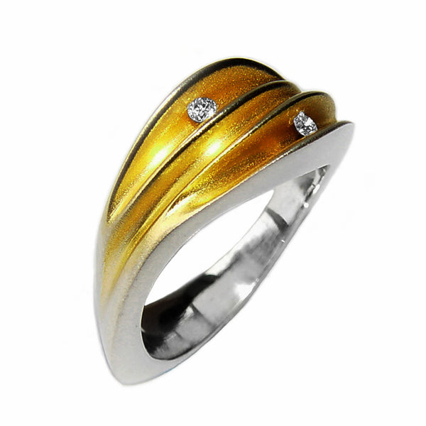 Duo Diamond Silver and Gold Shell Ring