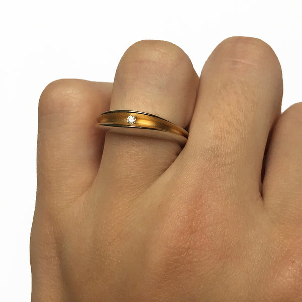 Silver & Gold Diamond Split Shell Ring