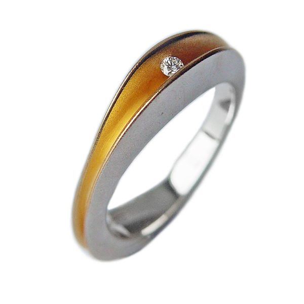 Silver & Gold Diamond Split Shell Ring