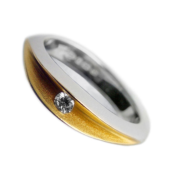 Partially Split Silver and Gold Diamond Shell Ring