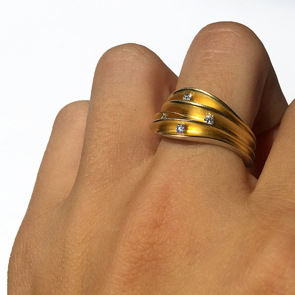 Silver & Gold Multi Split 4 Diamond Shell Ring