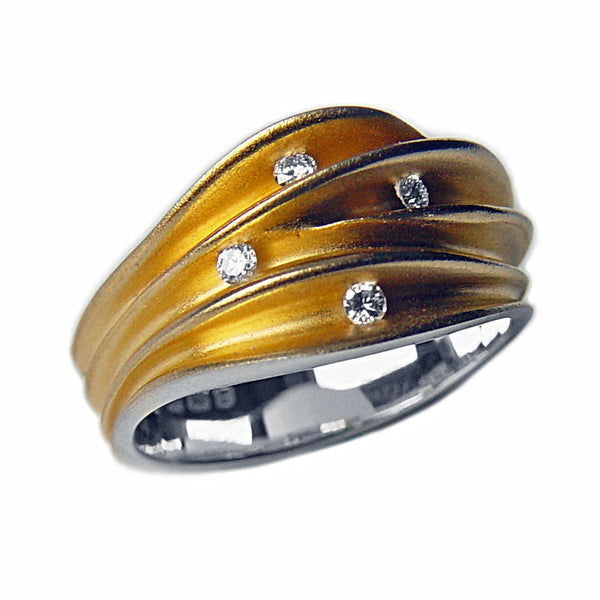 Silver & Gold Multi Split 4 Diamond Shell Ring