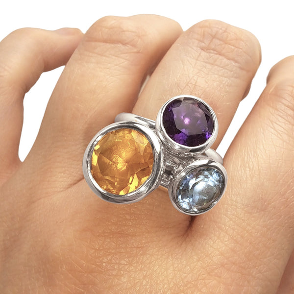 Silver 10mm Golden Citrine Ring