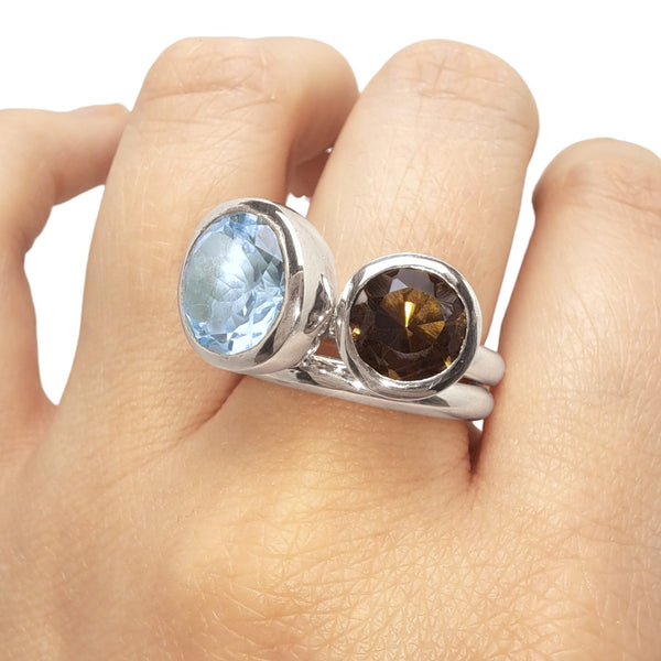 Silver 8mm Smokey Quartz Ring