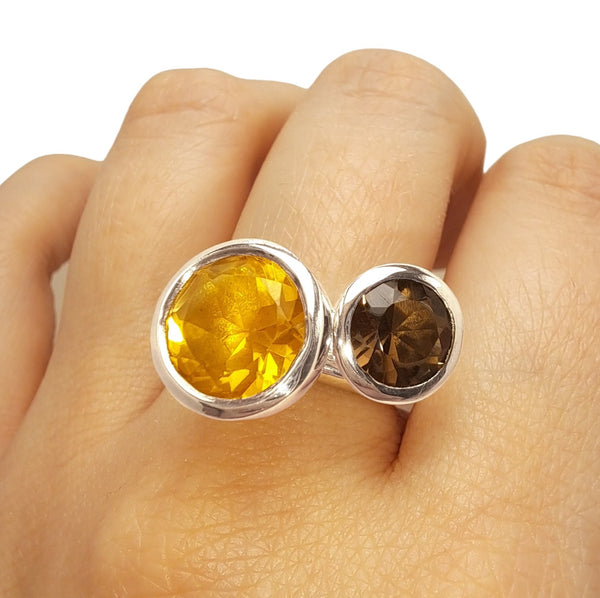 Silver 8mm Smokey Quartz Ring