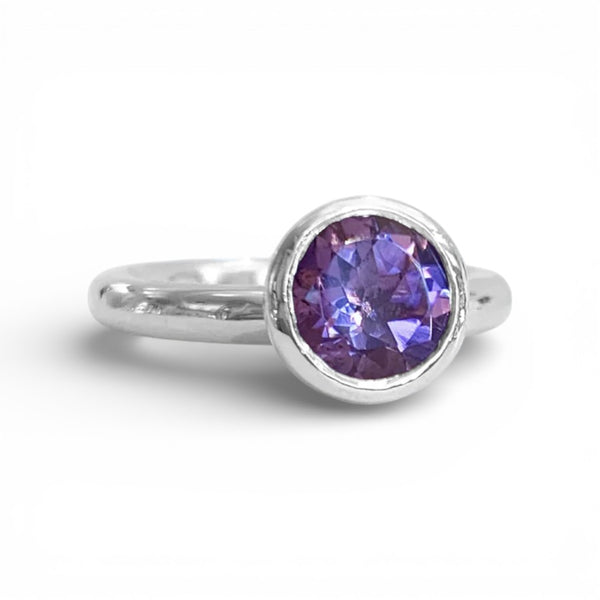 Silver 8mm Purple Amethyst Ring