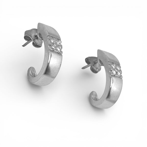 Vintage 9ct White Gold 4 Diamond Half-Hoop Earrings