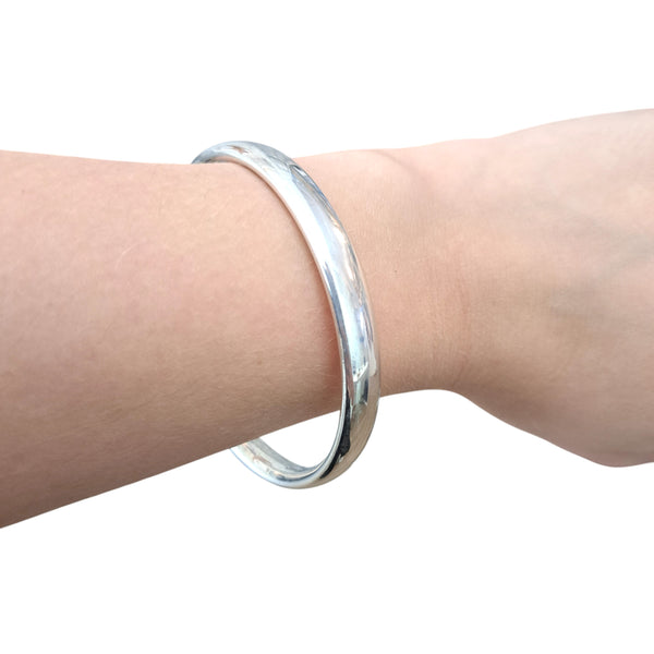 8mm Silver Polished Bangle - Heavy Oval Wire