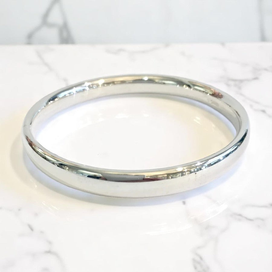 8mm Silver Polished Bangle - Heavy Oval Wire