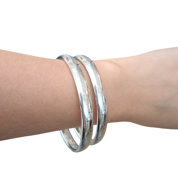 8mm Silver Polished Bangle - Heavy Oval Wire