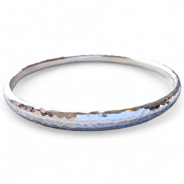 8mm Silver Hammered Heavy Bangle - Heavy Oval Wire