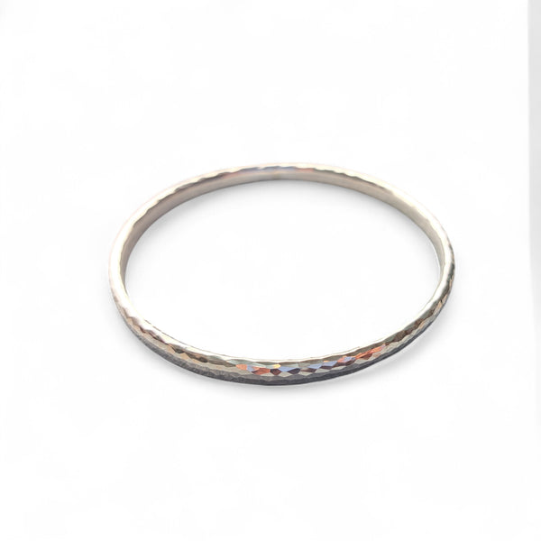 8mm Silver Hammered Heavy Bangle - Heavy Oval Wire