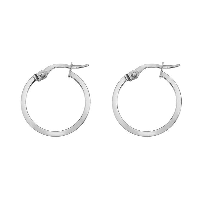 Classic Square Wire 15mm 9ct White Gold Hoop Earrings