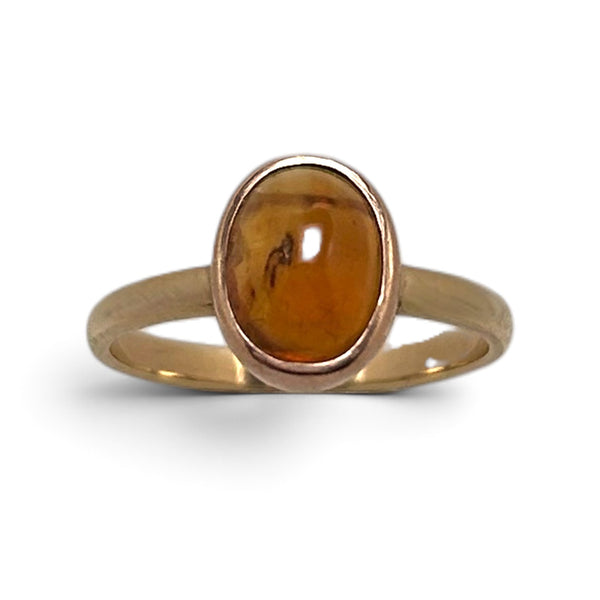 Vintage "Honey Drop" 9ct Yellow Gold Oval Amber Ring