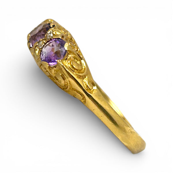 Vintage 'Violet Tide' 18ct Yellow Gold Amethyst and Diamond Ring
