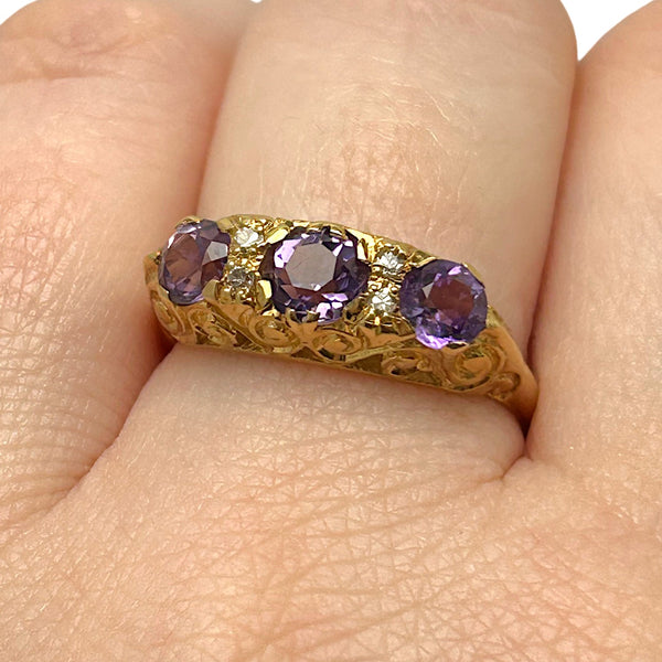 Vintage 'Violet Tide' 18ct Yellow Gold Amethyst and Diamond Ring