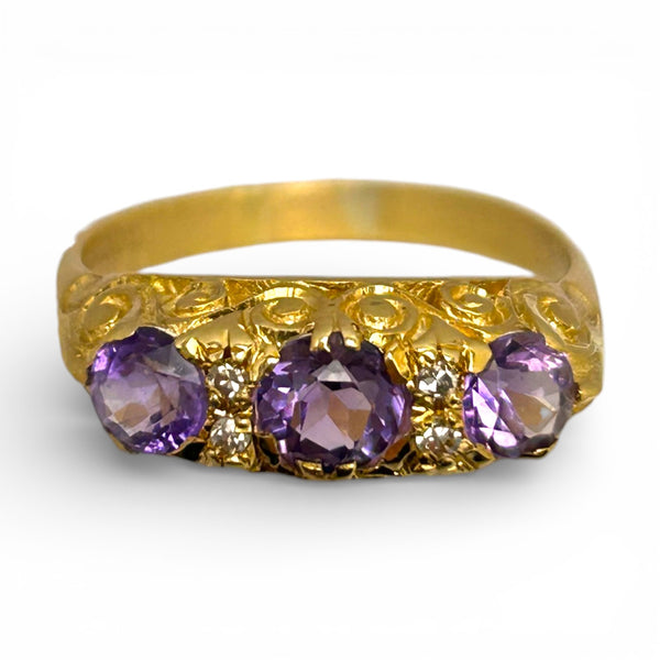 Vintage 'Violet Tide' 18ct Yellow Gold Amethyst and Diamond Ring