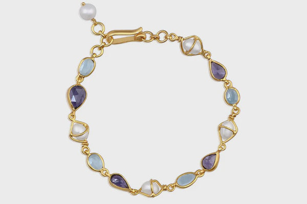 Gold Anna Blue Topaz Pearl, Lolite Bracelet