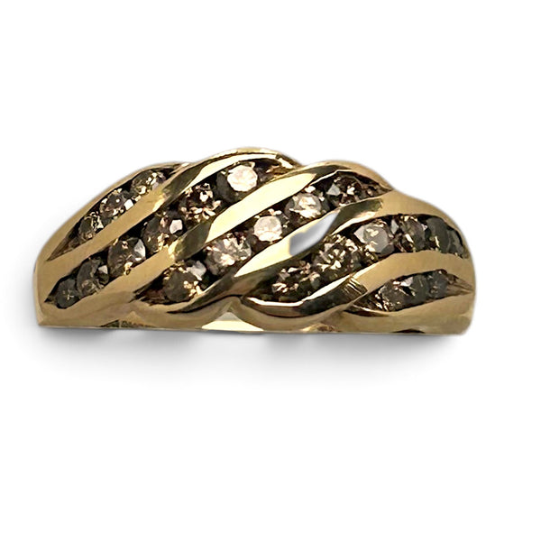 Vintage "Golden Ember" 9ct Yellow Gold Multi Row Cognac Diamond Ring