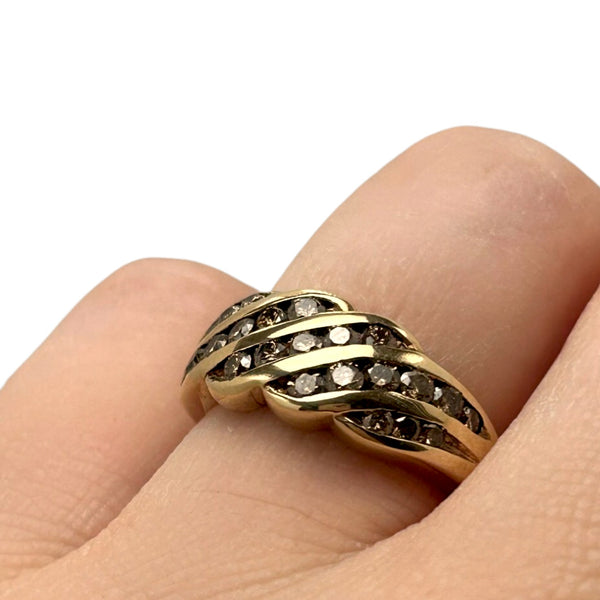 Vintage "Golden Ember" 9ct Yellow Gold Multi Row Cognac Diamond Ring