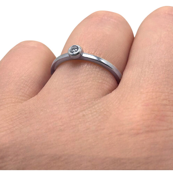 Vintage "Diamond Dewdrop" 9ct White Gold 0.10ct Diamond Stacking Ring