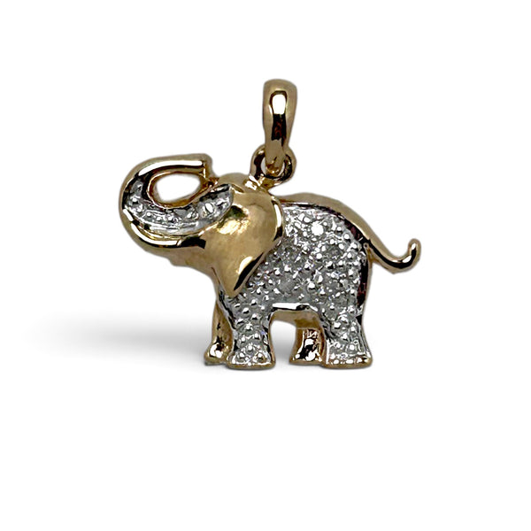 Vintage "Golden Tusk" 9ct Yellow Gold and Diamond elephant Pendant