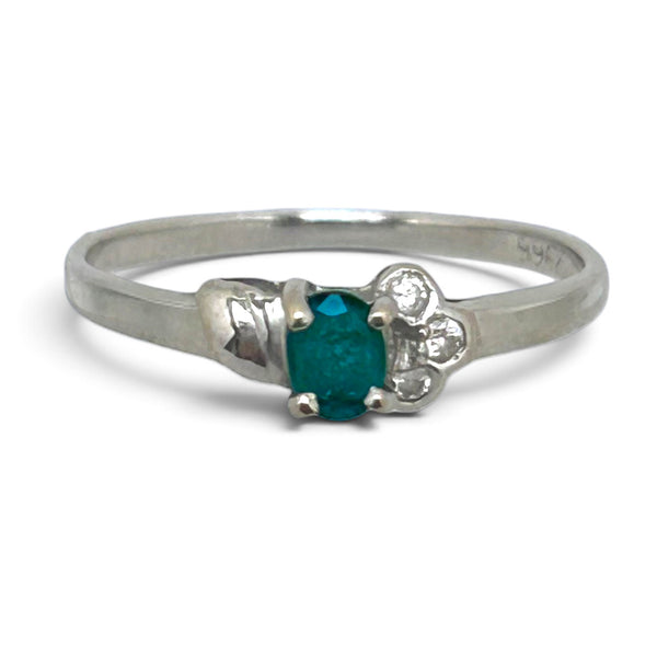 Vintage "Forest arc" 18ct White Gold Emerald and Diamond Ring