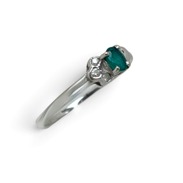 Vintage "Forest arc" 18ct White Gold Emerald and Diamond Ring