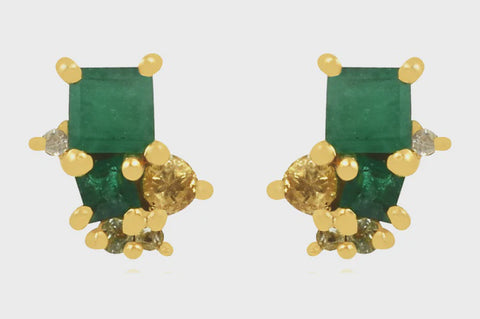 Gold Florence Green Onyx & Peridot Stud Earrings