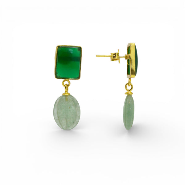 Beyond Biasa Green Onyx and Carved Aventurine Earrings