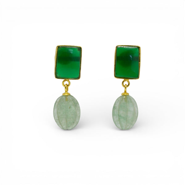 Beyond Biasa Green Onyx and Carved Aventurine Earrings