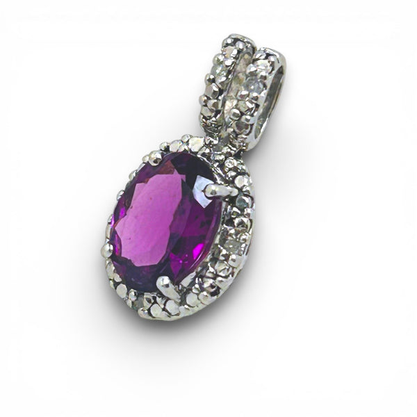 Vintage "Velvet Rose" 9ct White Gold Rhodolite Garnet and Diamond Pendant