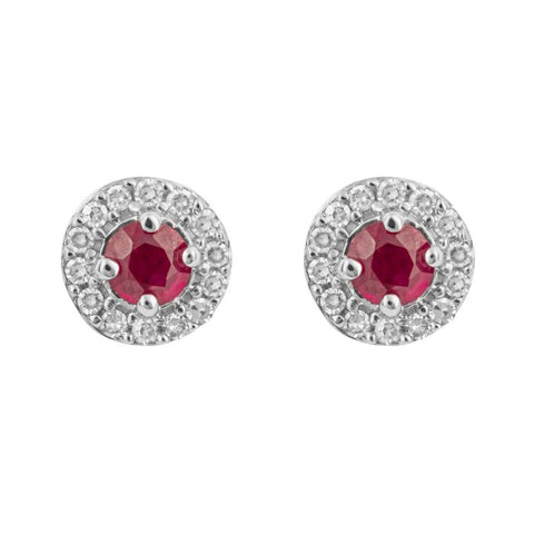 9ct White Gold  Ruby Diamond Cluster Stud Earrings