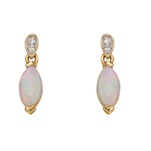9ct Yellow Gold Diamond & Opal Marquise Drop Earrings