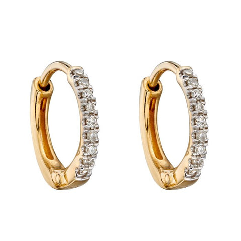9ct Yellow Gold Diamond Small Huggies Earrings