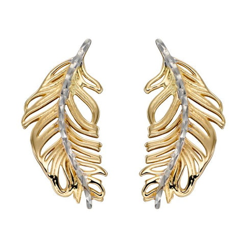9ct Yellow & White Gold Feather Stud Earrings