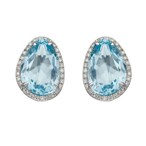 9ct White Gold Diamond & Blue Topaz Stud Earrings