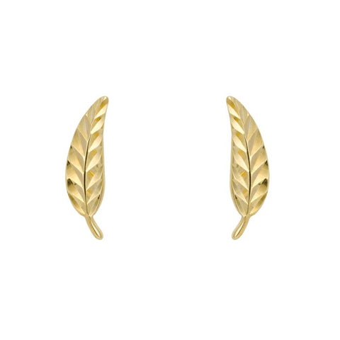 9ct Yellow Gold Feather Stud Earrings