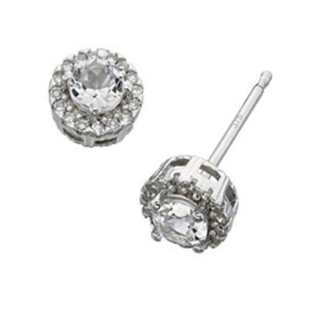 9ct White Gold Sapphire Diamond Cluster Stud Earrings
