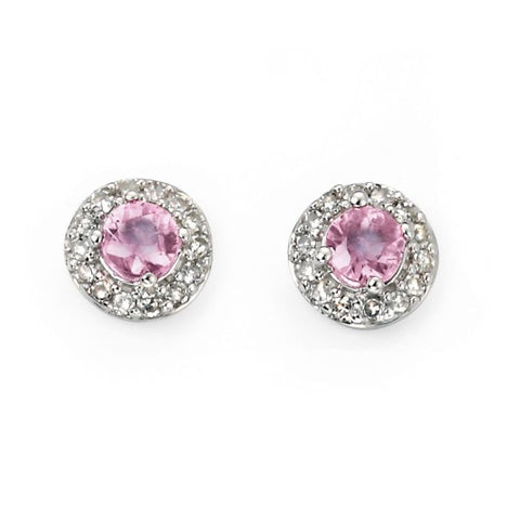 9ct White Gold Pink Sapphire Diamond Cluster Stud Earrings