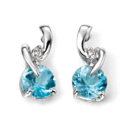 9ct White Gold  Diamond & Blue Topaz Twist Earrings