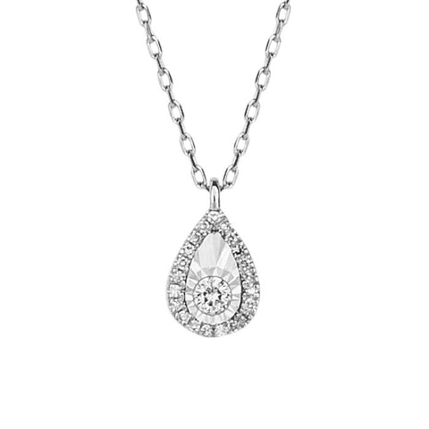 9ct White Gold Diamond Teardrop Necklace