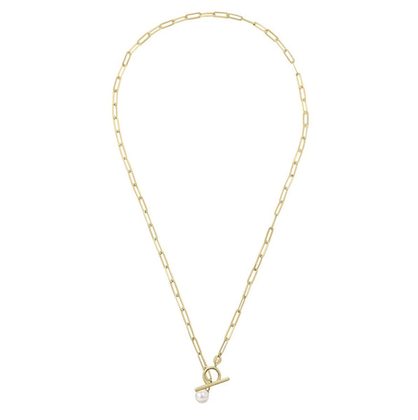 9ct Yellow Gold T-Bar Link Chain With Freshwater Pearl