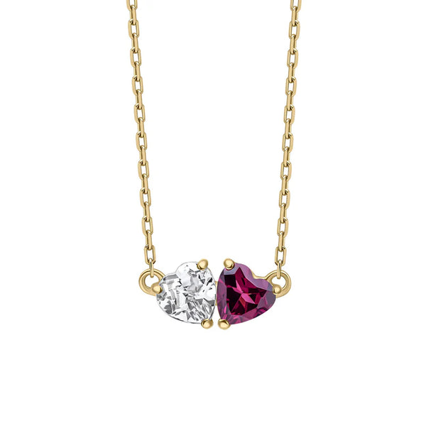 9ct Yellow Gold Toi-et-Moi Garnet and White Topaz Heart Necklace