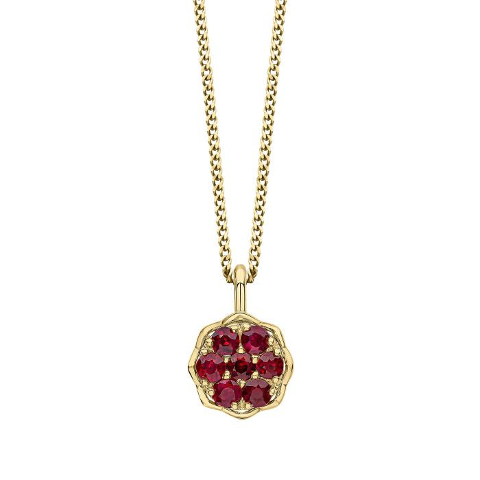9ct Gold 'Honeycomb' Ruby Cluster Necklace