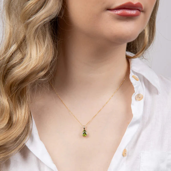9ct Yellow Gold Peridot Teardrop Necklace